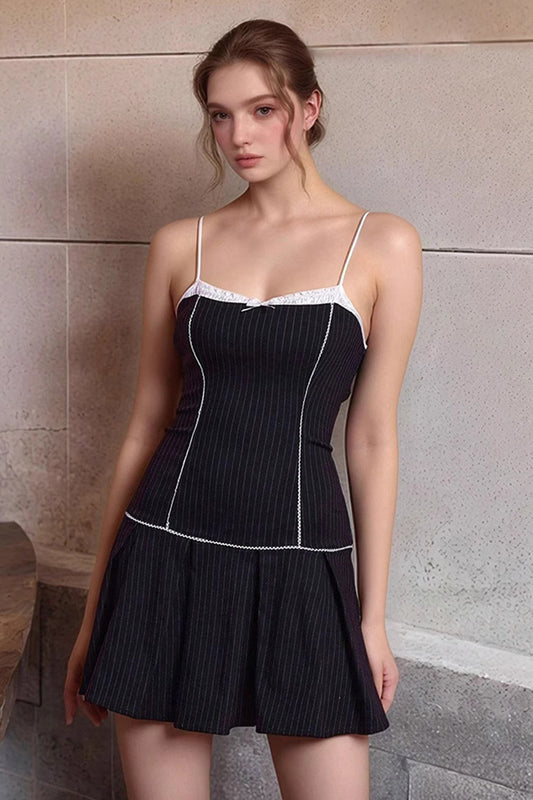 Black A Line Satin Striped Short Homecoming Dress