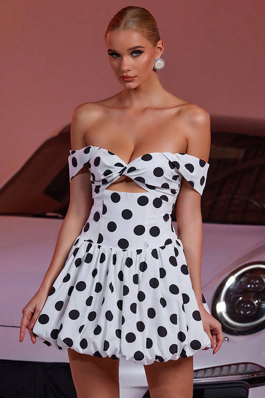 Black and White Polka Dots A Line Cut Out Short Vintage Homecoming Dress