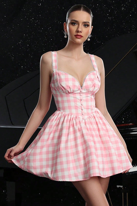 Blush A Line Plaid Short Vintage Homecoming Dress