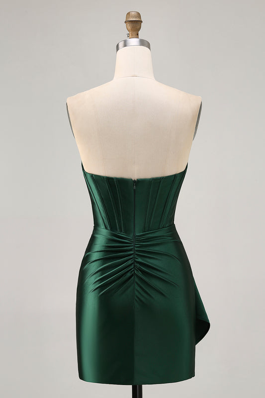 Sparkly Dark Green Tight Short Corset Homecoming Dress with Sash