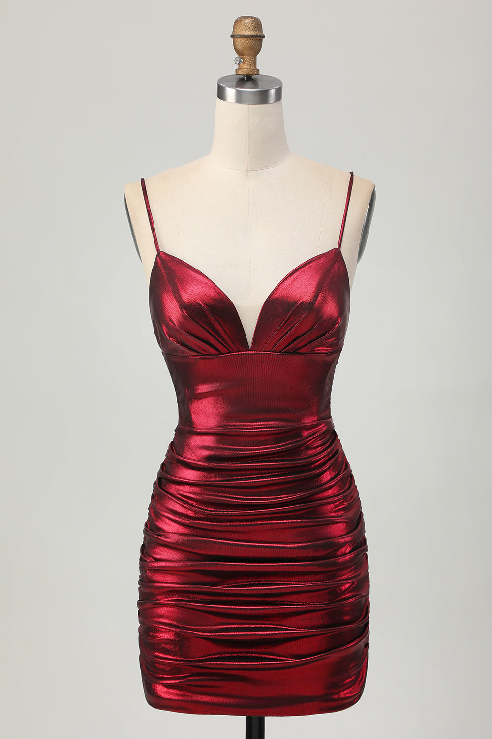 Zapakasa Women Burgundy Metallic Tight Short Homecoming Dress Ruched Spaghetti Straps Backless Cocktail Dress Zapakasa Women Burgundy Metallic Tight Short Homecoming Dress Ruched Spaghetti Straps Backless Cocktail Dress