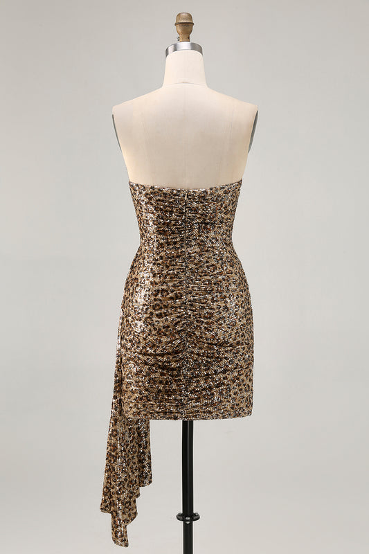 Sparkly Khaki Leopard Printed Sequin Tight Short Homecoming Dress