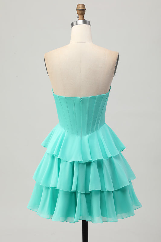 Sparkly Green Corset Ruffled Sweetheart Short Homecoming Dress with Beading