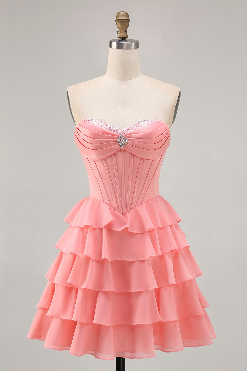 Zapakasa Women Sparkly Blush Chiffon Short Corset Homecoming Dress with Ruffles A Line Tiered Sweetheart Ruched Cocktail Dress with Rhinestones Zapakasa Women Sparkly Blush Chiffon Short Corset Homecoming Dress with Ruffles A Line Tiered Sweetheart Ruched Cocktail Dress with Rhinestones