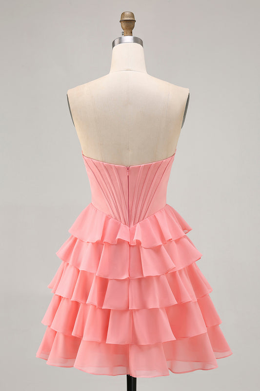 Sparkly Blush Sweetheart Short Corset Homecoming Dress with Ruffles
