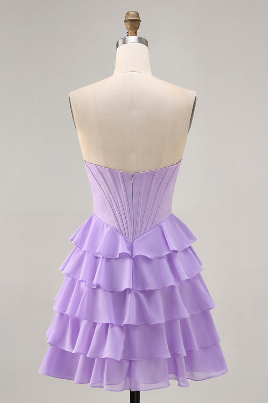 Sparkly Purple Sweetheart Corset Short Homecoming Dress with Ruffles