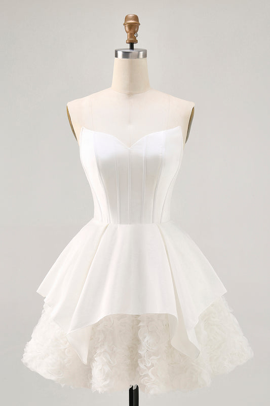 White Strapless Tiered Short Corset Homecoming Dress with Ruffles