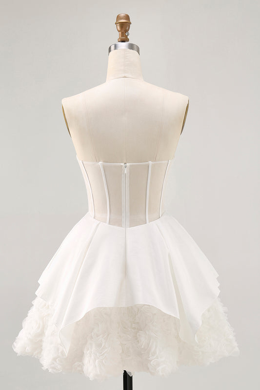 White Strapless Tiered Short Corset Homecoming Dress with Ruffles