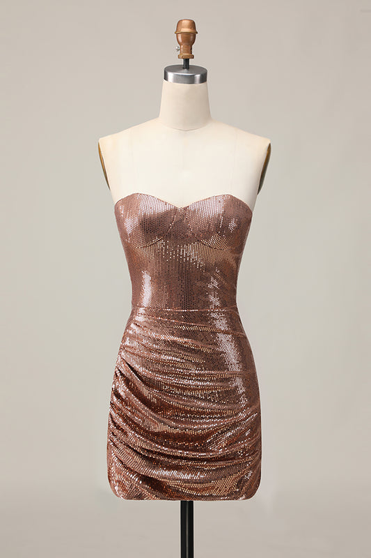 Sparkly Coffee Sequin Sweetheart Tight Short Homecoming Dress