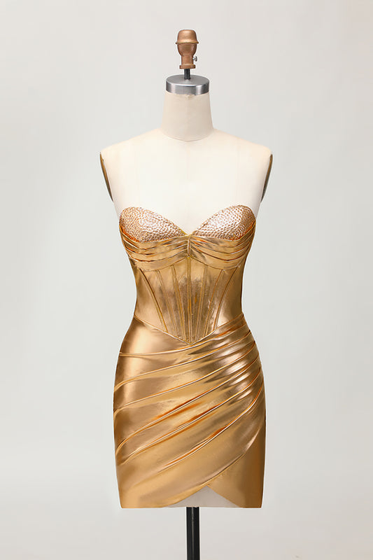 Sparkly Golden Metallic Tight Short Corset Homecoming Dress