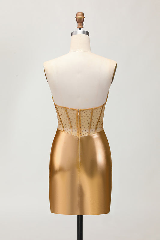 Sparkly Golden Metallic Tight Short Corset Homecoming Dress