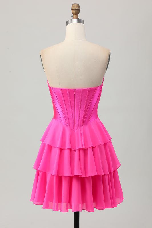 Fuchsia Ruched Corset Sweetheart Short Homecoming Dress with Appliques