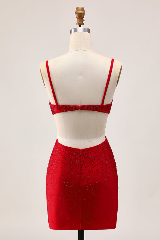 Sparkly Red Tight Cut Out Short Homecoming Dress with Beading