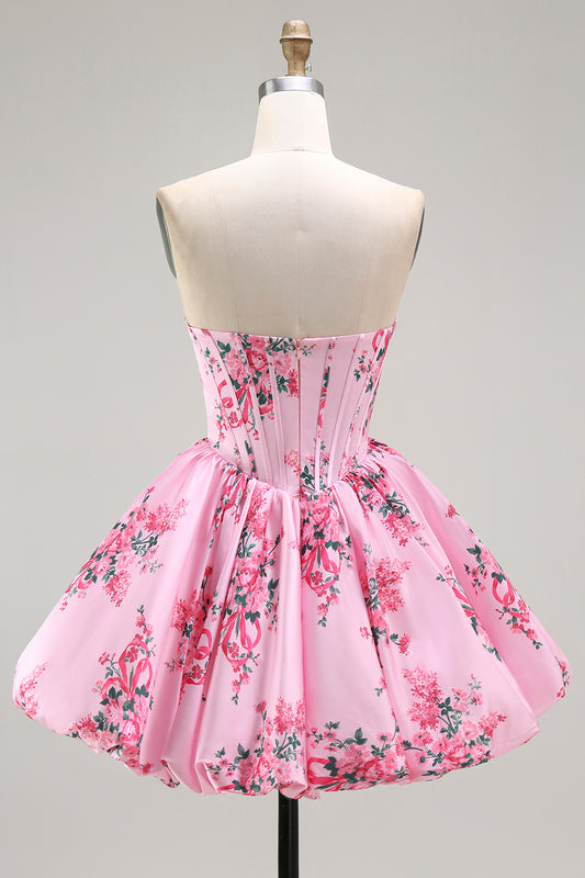 Pink Sweetheart Floral Corset Short Homecoming Dress