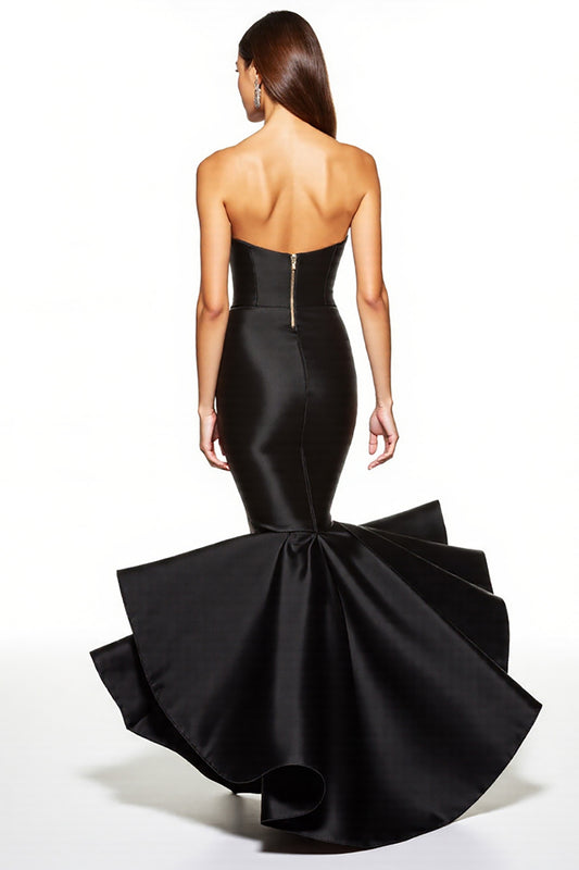 Black Corset Sweetheart Mermaid High-Low Black Tie Dress