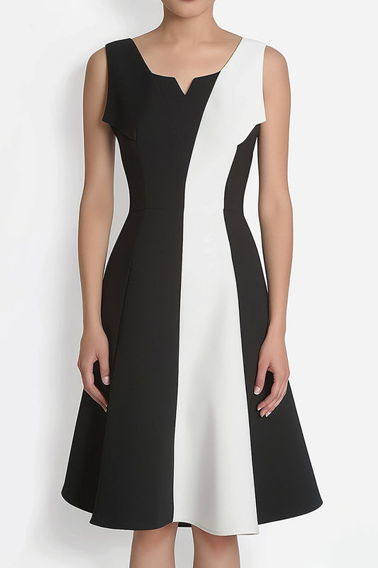 Black and White A Line Knee Length Cocktail Dress