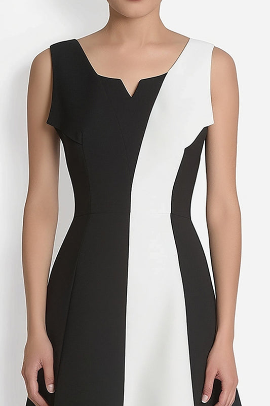 Black and White A Line Knee Length Cocktail Dress