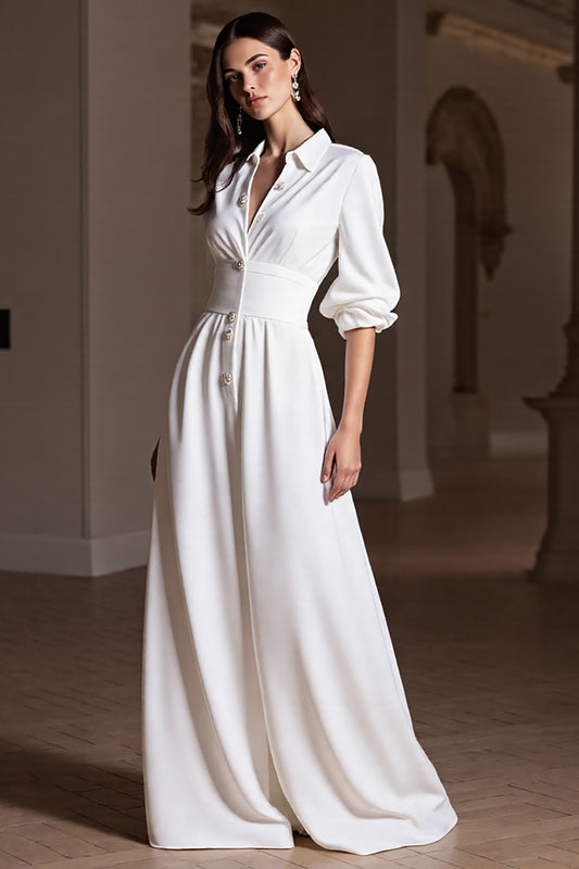 White A Line Maxi Work Dress with Sleeves