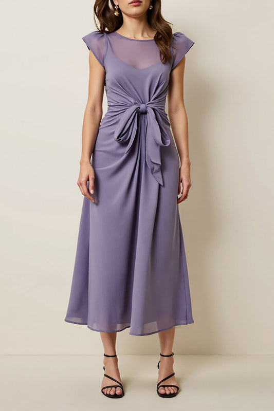 Grey Purple Chiffon A Line Semi Formal Dress with Sash