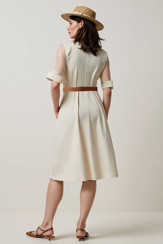 Apricot A Line Short Sleeves Midi Blazer Dress with Belt