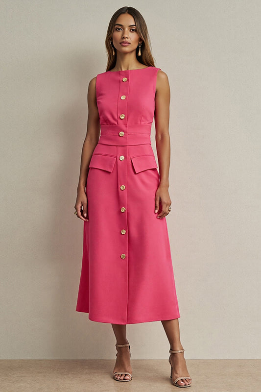 Fuchsia Pencil Single Breasted Maxi Blazer Dress