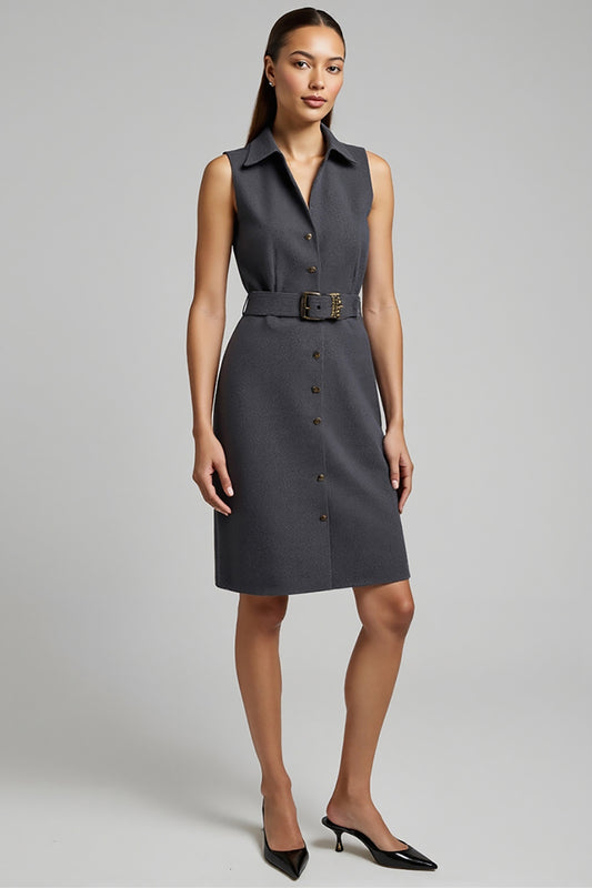 Dark Grey Pencil Single Breasted Short Blazer Dress with Belt