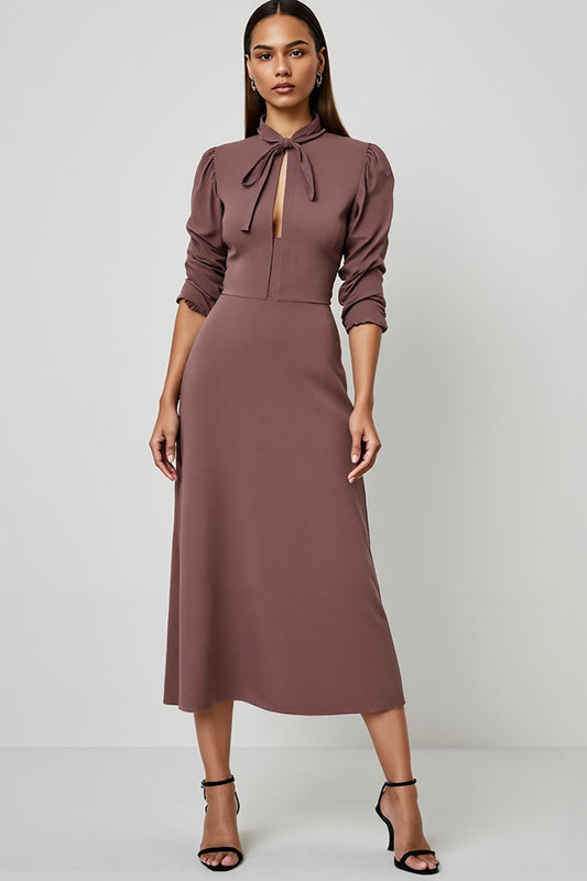 Grey Purple Long Sleeves Pencil Maxi Work Dress with Sash