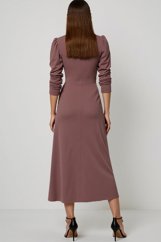 Grey Purple Long Sleeves Pencil Maxi Work Dress with Sash