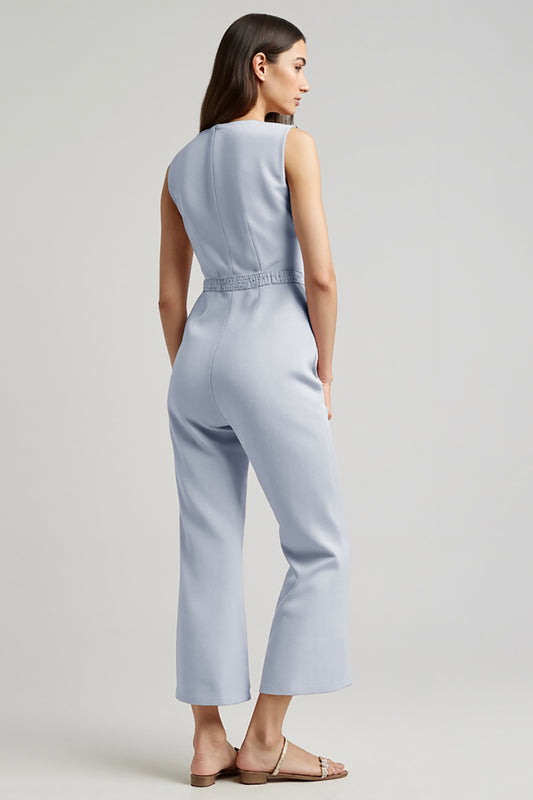 Blue Single Breasted Denim Work Jumpsuits with Pockets