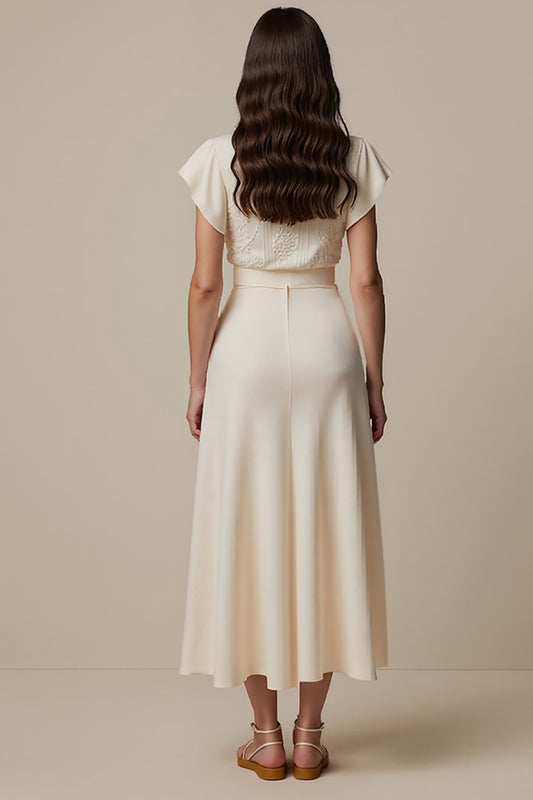 Ivory Short Sleeves High Neck Maxi Work Dress