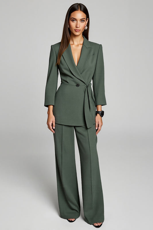 Dark Green 2 Piece Peak Lapel Business Suits with Sash