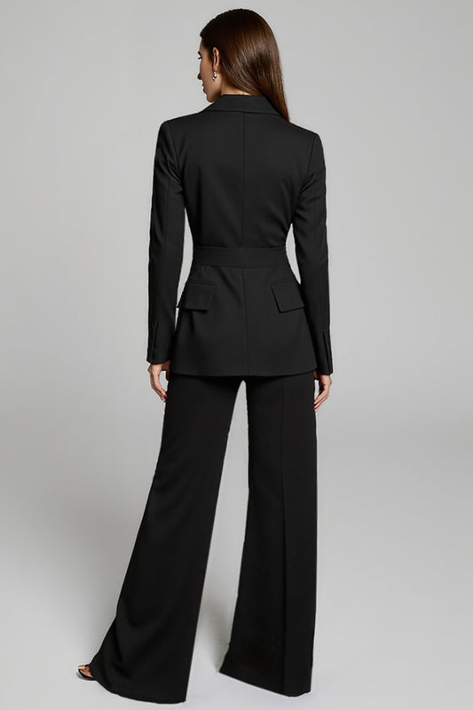 Black Peak Lapel 2 Piece Long Sleeves Business Suits with Sash