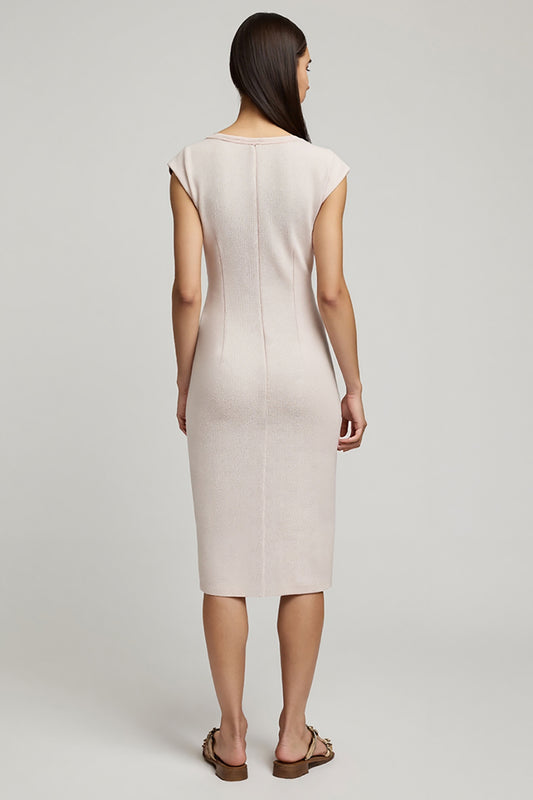 Light Pink Pencil Cap Sleeves Midi Work Dress with Slit