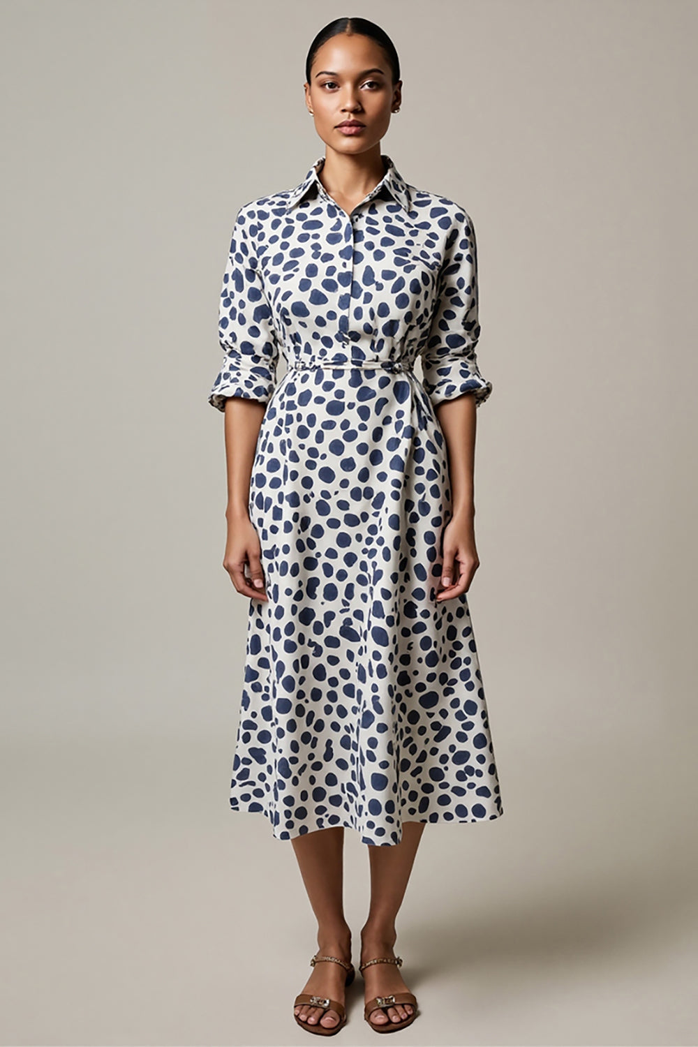White and Blue A Line Leopard Printed Half Sleeves Maxi Work Dress White and Blue A Line Leopard Printed Half Sleeves Maxi Work Dress