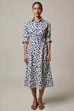White and Blue A Line Leopard Printed Half Sleeves Maxi Work Dress White and Blue A Line Leopard Printed Half Sleeves Maxi Work Dress
