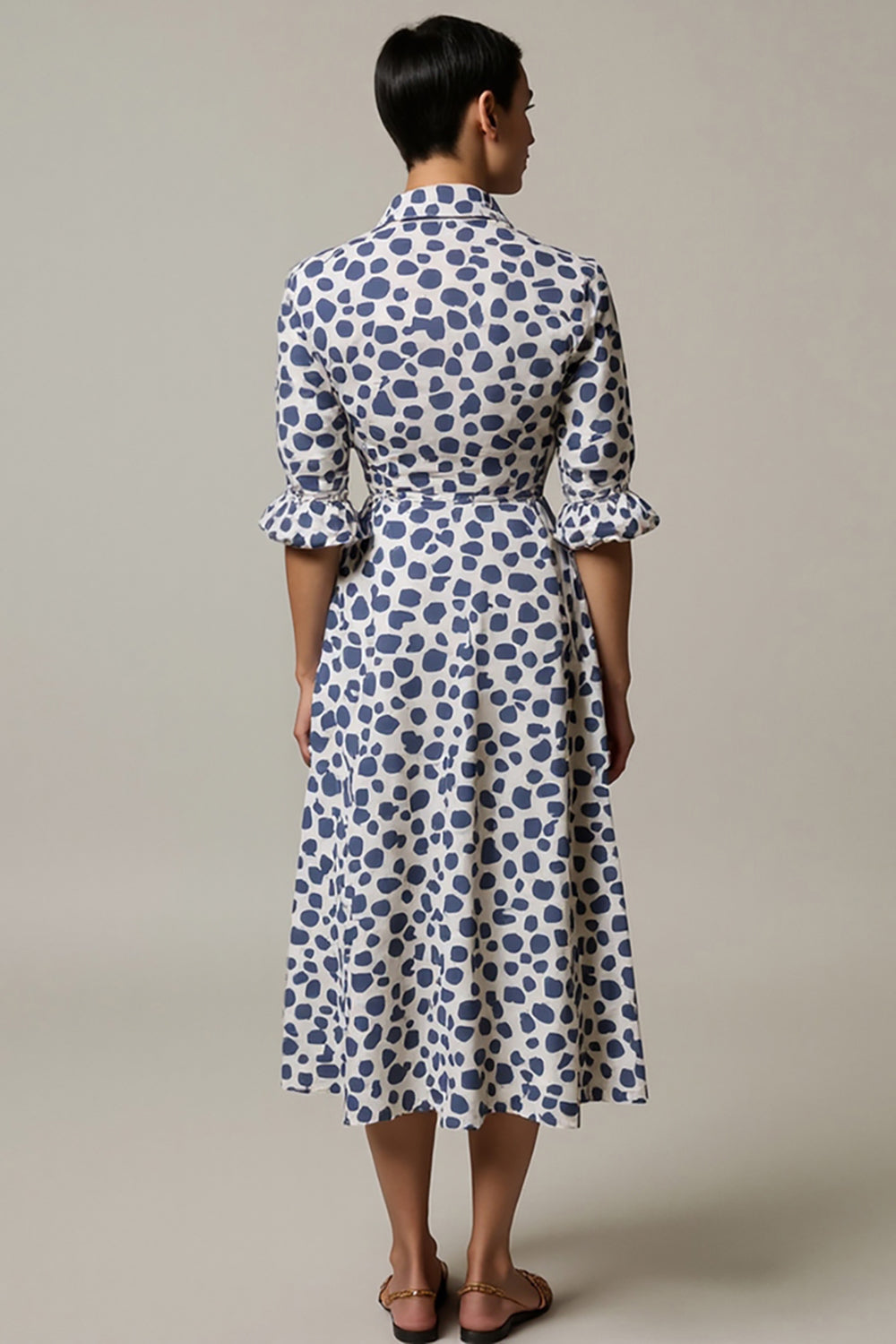 White and Blue A Line Leopard Printed Half Sleeves Maxi Work Dress White and Blue A Line Leopard Printed Half Sleeves Maxi Work Dress
