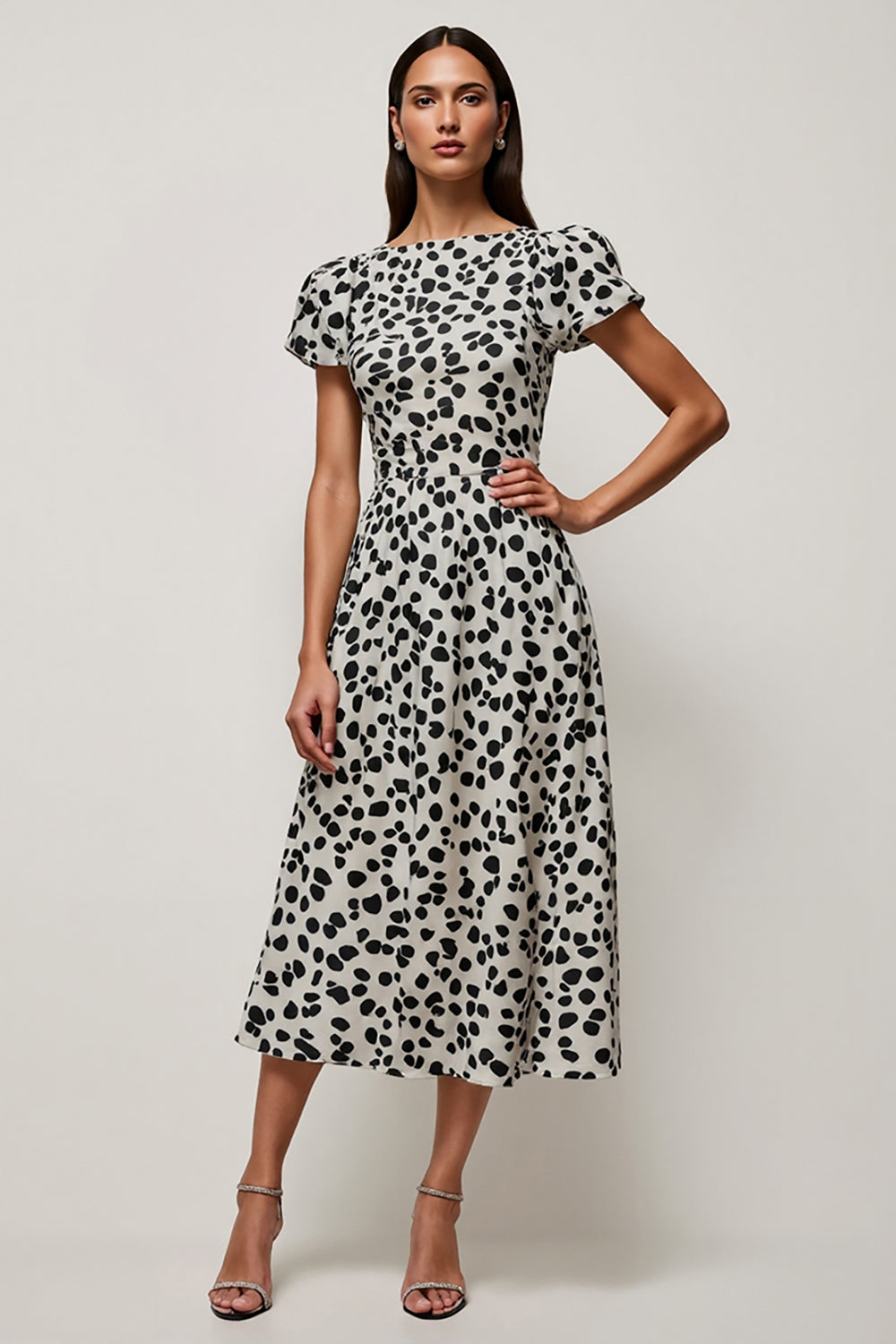 Black and White Leopard Printed Short Sleeves Maxi Work Dress Black and White Leopard Printed Short Sleeves Maxi Work Dress
