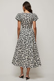 Black and White Leopard Printed Short Sleeves Maxi Work Dress Black and White Leopard Printed Short Sleeves Maxi Work Dress