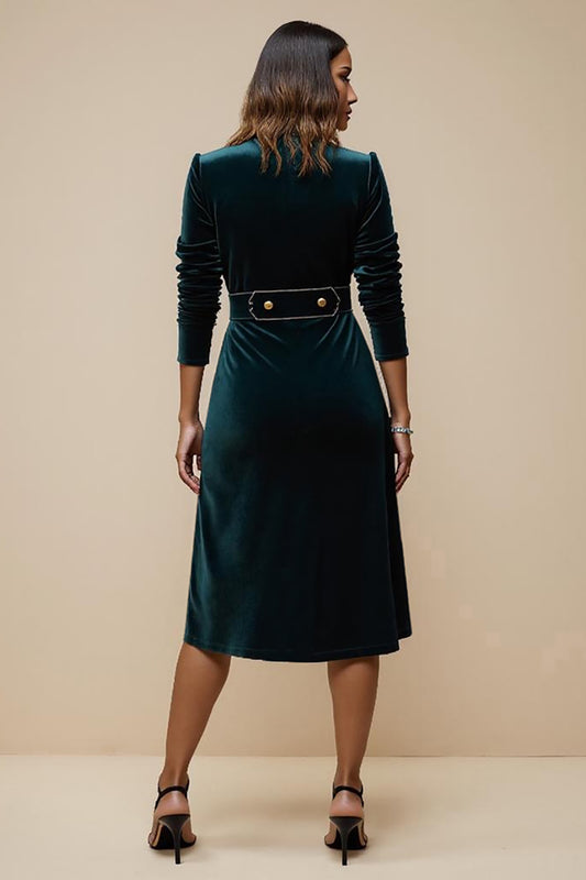 Peacock Blue Velvet Notched Lapel Midi Blazer Dress with Sleeves