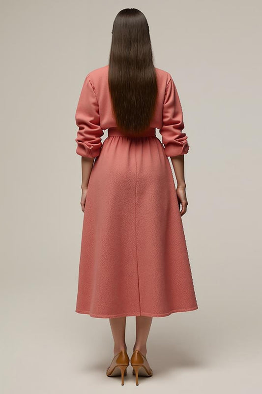 Coral A Line Notched Lapel Midi Blazer Dress with Sleeves