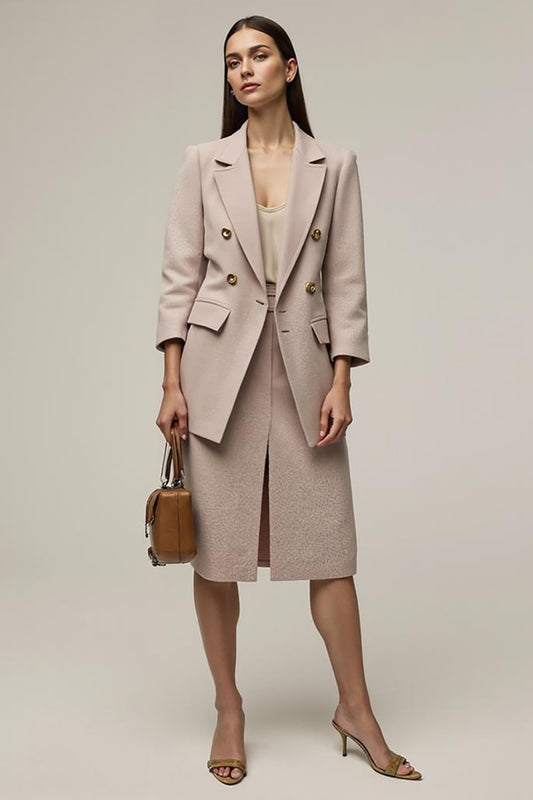 Grey Pink Pencil Notched Lapel 2 Piece Business Suits with Slit