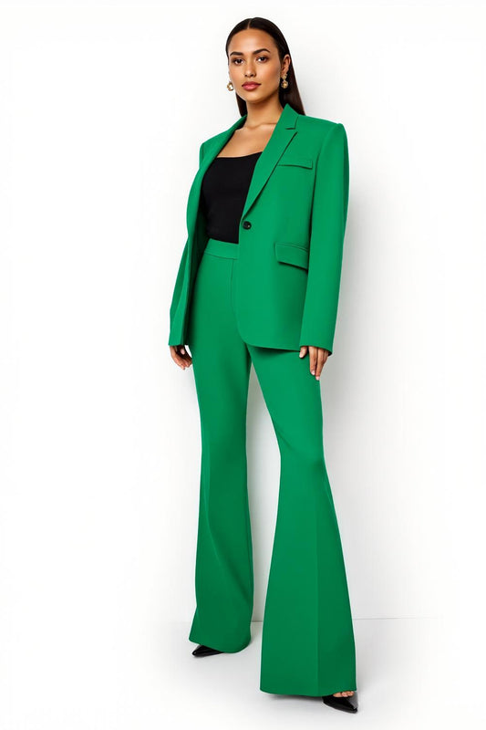 Dark Green Satin Wide Leg 2 Piece Notched Lapel Prom Suits