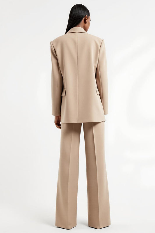 Apricot 2 Piece Satin Notched Lapel Long Sleeves Business Suits