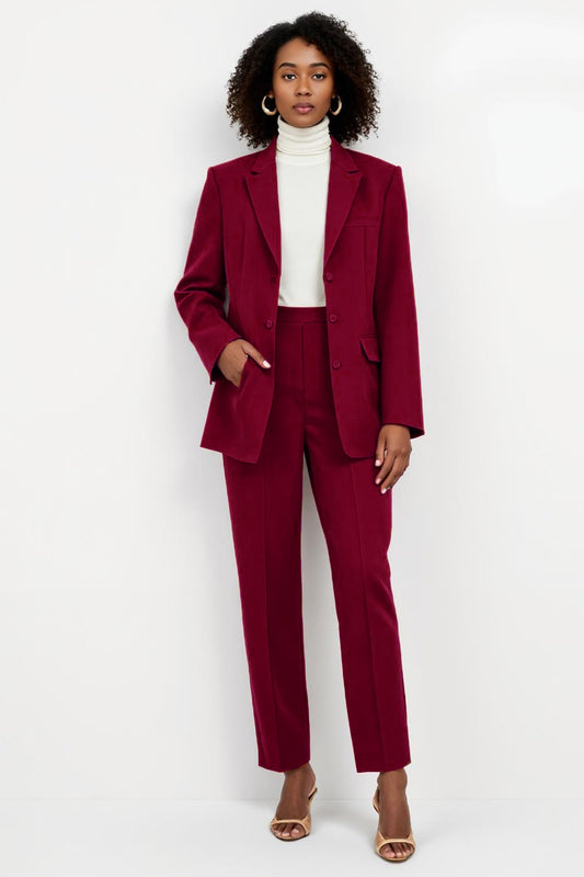Burgundy Single Breasted 2 Piece Peak Lapel Business Suits with Pockets