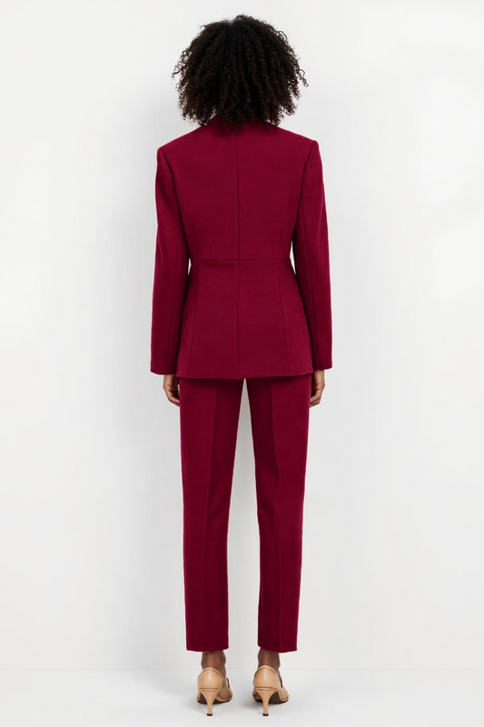 Burgundy Single Breasted 2 Piece Peak Lapel Business Suits with Pockets