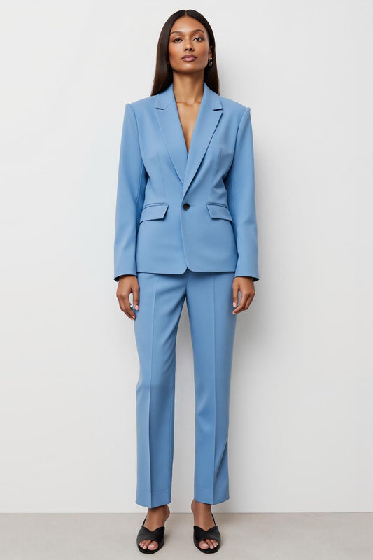 Blue Satin 2 Piece Peak Lapel Business Suits