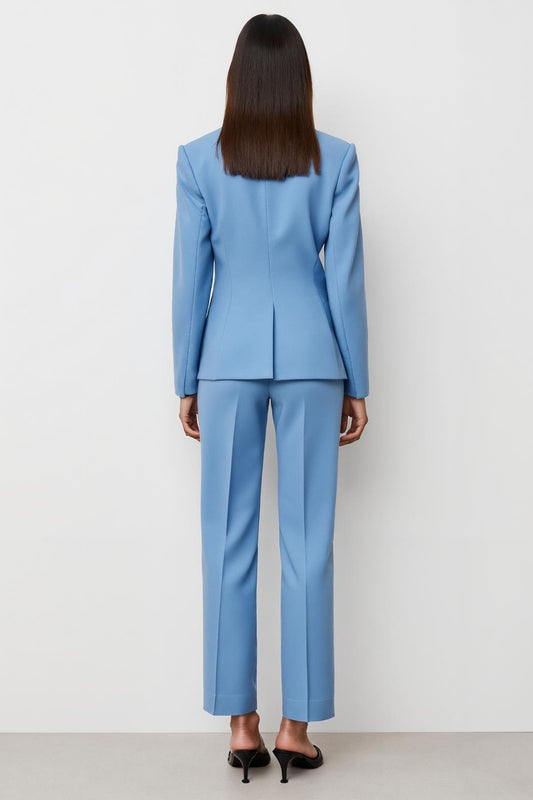 Blue Satin 2 Piece Peak Lapel Business Suits