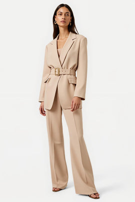2 Piece Apricot Long Sleeves Notched Lapel Business Suits with Belt