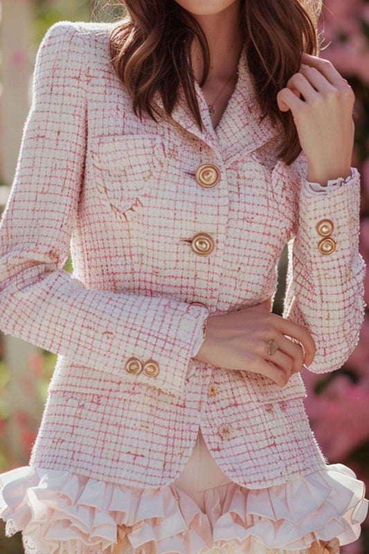 Light Pink Tweed Short Blazer Homecoming Outfits with Ruffles