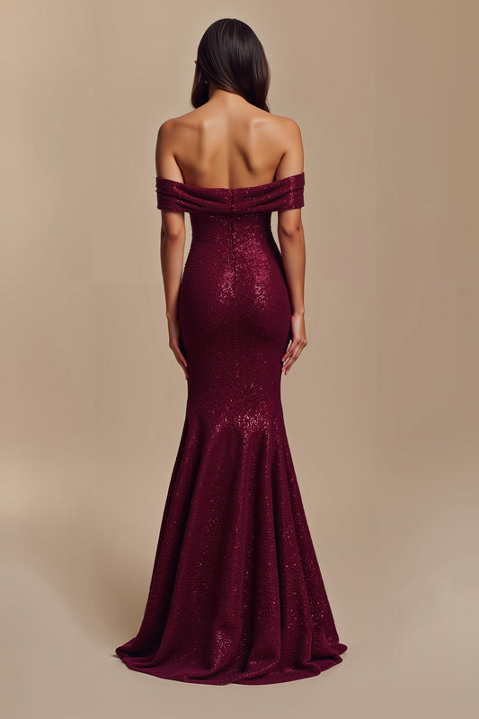 Sparkly Burgundy Sequins Mermaid Long Holiday Party Dress with Flowers